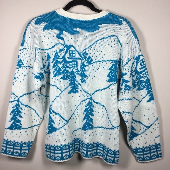 Vintage 90s Winter Ski Lodge Cabincore Cottagecore Novelty Knitted Sweater M - Picture 6 of 7